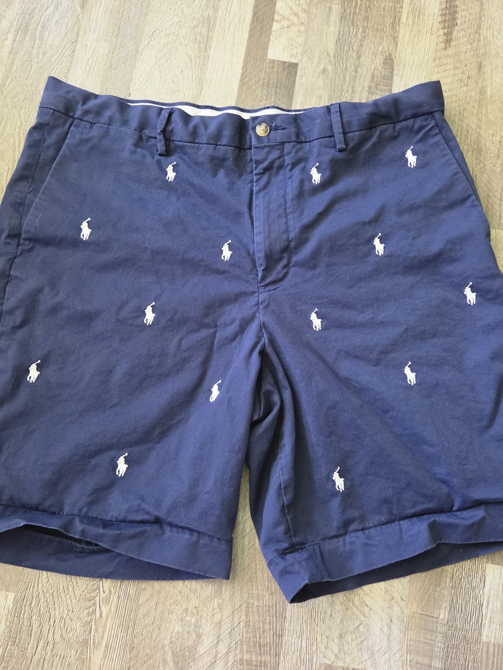 Polo Ralph Lauren Size 36 Preppy Navy Blue All Over Pony Print Stretch Classic